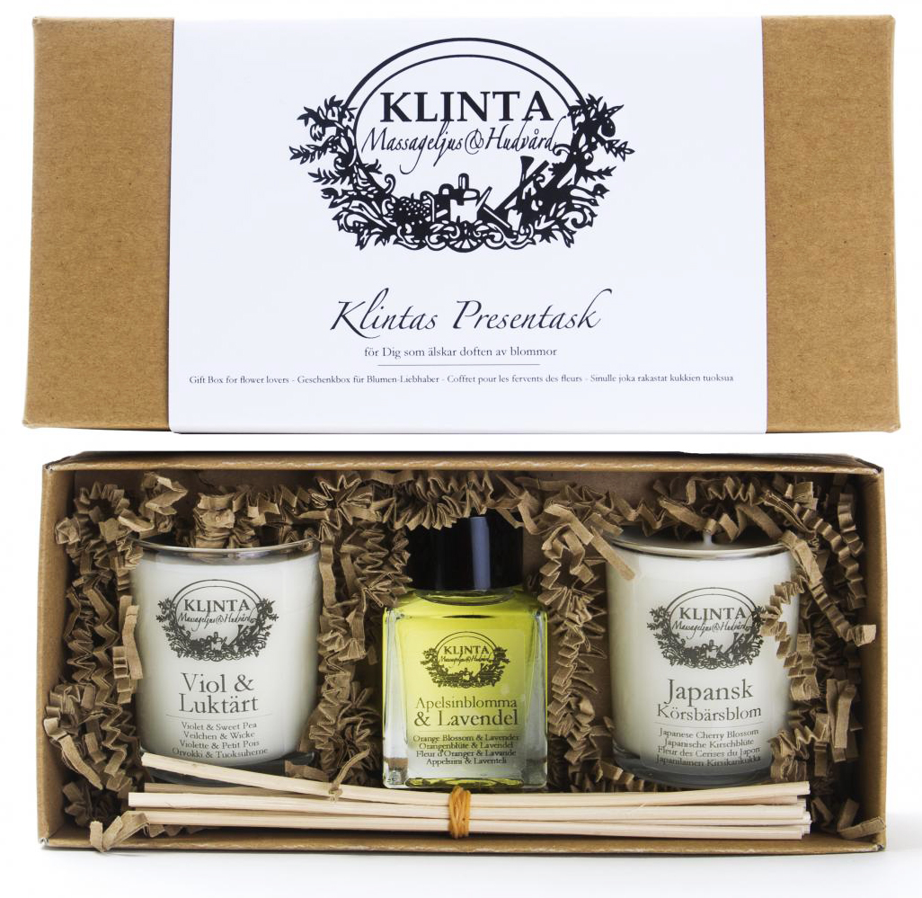 Presentask Massageljus/doftolja, Blomdoft från Klinta